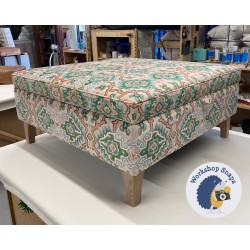 Heartwood Plain & Piped Lid Medium Depth Storage Footstool 91 x 91cm (36 x 36") in Linwood Kami Emerald - 15.2cm Concave Tapered Leg Oiled Oak 9635 Heartwood Plain & Piped Lid Medium Depth Storage Footstool 91 x 91cm (36 x 36") in Linwood Kami Emerald - 15.2cm Concave Tapered Leg Oiled Oak 9635
