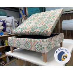 Heartwood Plain & Piped Lid Medium Depth Storage Footstool 91 x 91cm (36 x 36") in Linwood Kami Emerald - 15.2cm Concave Tapered Leg Oiled Oak 9635 Heartwood Plain & Piped Lid Medium Depth Storage Footstool 91 x 91cm (36 x 36") in Linwood Kami Emerald - 15.2cm Concave Tapered Leg Oiled Oak 9635
