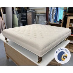 Glenmore Deep Buttoned Footstool with Border 122 x 122cm (48 x 48") Small Boucle Ivory - Double Piped Trim - 17.8cm Castor Leg Oak 9689 Glenmore Deep Buttoned Footstool with Border 122 x 122cm (48 x 48") Small Boucle Ivory - Double Piped Trim - 17.8cm Castor Leg Oak 9689