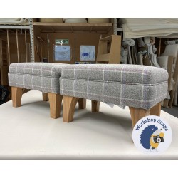 Wentwood Plain Top Footstool with Border 46 x 33cm (18 x 13") in Moon Wool Glen Lyon Grey - 15.2cm Concave Tapered Leg Oiled Oak 9688 Wentwood Plain Top Footstool with Border 46 x 33cm (18 x 13") in Moon Wool Glen Lyon Grey - 15.2cm Concave Tapered Leg Oiled Oak 9688