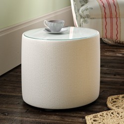 Galloway Glass Insert Drum Stool 38 x 33cm (15 x 13") in Large Boucle Ivory - No Trim Galloway Glass Insert Drum Stool 38 x 33cm (15 x 13") in Large Boucle Ivory - No Trim