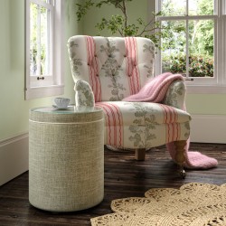 Gosford Glass Insert with Band & Piping Drum Stool 38 x 46cm (15 x 18") in House Weave Sage - Contrast Piped in House Cotton Vanilla - No Trim Gosford Glass Insert with Band & Piping Drum Stool 38 x 46cm (15 x 18") in House Weave Sage - Contrast Piped in House Cotton Vanilla - No Trim
