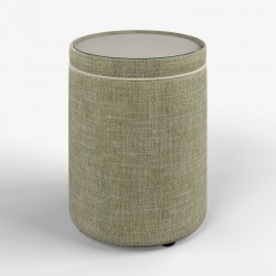 Gosford Glass Insert with Band & Piping Drum Stool 38 x 46cm (15 x 18") in House Weave Sage - Contrast Piped in House Cotton Vanilla - No Trim Gosford Glass Insert with Band & Piping Drum Stool 38 x 46cm (15 x 18") in House Weave Sage - Contrast Piped in House Cotton Vanilla - No Trim