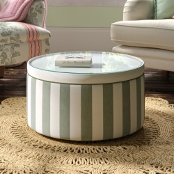 Gosford Glass Insert with Band & Piping Drum Stool 61 x 33cm (24 x 13") Custom Fabric: TOP & BAND Pure Cotton Snow, PIPING Wool Plain Willow, BODY Ian Mankin Devon Stripe Sage - No Trim Gosford Glass Insert with Band & Piping Drum Stool 61 x 33cm (24 x 13") Custom Fabric: TOP & BAND Pure Cotton Snow, PIPING Wool Plain Willow, BODY Ian Mankin Devon Stripe Sage - No Trim