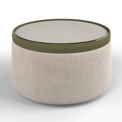 Glentress Glass Insert with Band Drum Stool 61 x 33cm (24 x 13") in Custom Fabric: TOP House Weave Linen, BAND Wool Plain Willow, BODY House Weave Linen - No Trim Glentress Glass Insert with Band Drum Stool 61 x 33cm (24 x 13") in Custom Fabric: TOP House Weave Linen, BAND Wool Plain Willow, BODY House Weave Linen - No Trim