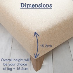 To calculate the overall height, add the 15.2cm upholstered pad height plus the height of your chosen leg.