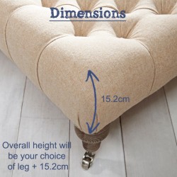 To calculate the overall height, add the 15.2cm upholstered pad height plus the height of your chosen leg.
