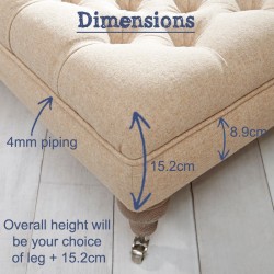 To calculate the overall height, add the 15.2cm upholstered pad height plus the height of your chosen leg.