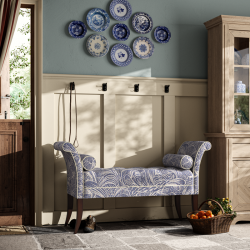 Brignall Deep Buttoned Top Scroll Arm Bench Stool 139 x 48cm (54 x 19") in Fermoie Savernake SAVE-006, Contrast Piped, with Dark Legs