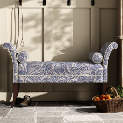 Brignall Deep Buttoned Top Scroll Arm Bench Stool 139 x 48cm (54 x 19") in Fermoie Savernake SAVE-006, Contrast Piped, with Dark Legs