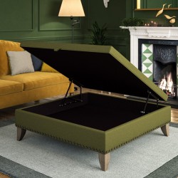 Image for style reference; Heartwood Plain & Piped Lid Medium Depth Storage Footstool in Soft Weave Forest Green - Full Vintage Studs - 6ins Convex Washed Oak Legs Image for style reference; Heartwood Plain & Piped Lid Medium Depth Storage Footstool in Soft Weave Forest Green - Full Vintage Studs - 6ins Convex Washed Oak Legs