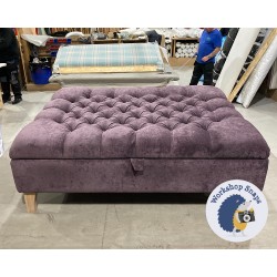 Savernake Deep Buttoned Lid Medium Depth Storage Footstool 122 x 36cm (48 x 36") House Velvet Aubergine - 6ins Concave Tapered Washed Oak Leg 5741 Savernake Deep Buttoned Lid Medium Depth Storage Footstool 122 x 36cm (48 x 36") House Velvet Aubergine - 6ins Concave Tapered Washed Oak Leg 5741