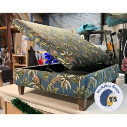 Heartwood Plain & Piped Lid Medium Depth Storage Footstool 122 x 91cm (48 x 36) Fryetts Monkey Teal - Single Piped Trim - 5ins Tapered Oak Leg 8102