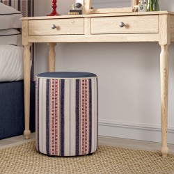 Florence Upholstered Top with Piping Dressing Table Drum Stool 38 x 46cm (15 x 18") - BODY in Mulberry Home Shelter Stripe Indigo/Red - TOP in House Cotton Oxford Blue - PIPING in House Cotton Vanilla Florence Upholstered Top with Piping Dressing Table Drum Stool 38 x 46cm (15 x 18") - BODY in Mulberry Home Shelter Stripe Indigo/Red - TOP in House Cotton Oxford Blue - PIPING in House Cotton Vanilla
