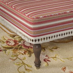 Arden Plain Top Self Piped Footstool 152 x 122cm (60 x 48") in Jane Churchill Yarra Stripe Red, with Customers Own Trim (Samuel & Sons Sophie Tassel Fringe), 26.7cm (10.5") and Turned Leg with Polished Brass Cups in Walnut Arden Plain Top Self Piped Footstool 152 x 122cm (60 x 48") in Jane Churchill Yarra Stripe Red, with Customers Own Trim (Samuel & Sons Sophie Tassel Fringe), 26.7cm (10.5") and Turned Leg with Polished Brass Cups in Walnut