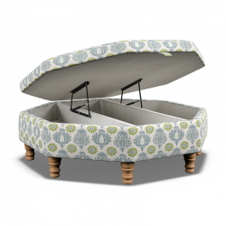 Delamere Octagonal Storage Ottoman 121cm (48") with Bone Corian Inlay in Charlotte Gaisford Sharanshar Storm - Top Edge Backtacked - 12.7cm (5") Turned Leg Oak - No Trim Delamere Octagonal Storage Ottoman 121cm (48") with Bone Corian Inlay in Charlotte Gaisford Sharanshar Storm - Top Edge Backtacked - 12.7cm (5") Turned Leg Oak - No Trim