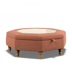 Delamere Octagonal Storage Ottoman 121cm (48") with Bone Corian Inlay in Linwood Tango Weaves Carmine - Top Edge Backtacked - 12.7cm (5") Turned Leg Oak - No Trim Delamere Octagonal Storage Ottoman 121cm (48") with Bone Corian Inlay in Linwood Tango Weaves Carmine - Top Edge Backtacked - 12.7cm (5") Turned Leg Oak - No Trim