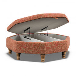 Delamere Octagonal Storage Ottoman 121cm (48") with Bone Corian Inlay in Linwood Tango Weaves Carmine - Top Edge Backtacked - 12.7cm (5") Turned Leg Oak - No Trim Delamere Octagonal Storage Ottoman 121cm (48") with Bone Corian Inlay in Linwood Tango Weaves Carmine - Top Edge Backtacked - 12.7cm (5") Turned Leg Oak - No Trim