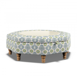 Delamere Octagonal Storage Ottoman 121cm (48") with Bone Corian Inlay in Charlotte Gaisford Sharanshar Storm - Top Edge Self Piped - 12.7cm (5") Turned Leg Oak - No Trim Delamere Octagonal Storage Ottoman 121cm (48") with Bone Corian Inlay in Charlotte Gaisford Sharanshar Storm - Top Edge Self Piped - 12.7cm (5") Turned Leg Oak - No Trim