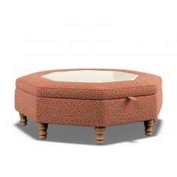 Delamere Octagonal Storage Ottoman 121cm (48") with Bone Corian Inlay in Linwood Tango Weaves Carmine - Top Edge Self Piped - 12.7cm (5") Turned Leg Oak - No Trim Delamere Octagonal Storage Ottoman 121cm (48") with Bone Corian Inlay in Linwood Tango Weaves Carmine - Top Edge Self Piped - 12.7cm (5") Turned Leg Oak - No Trim