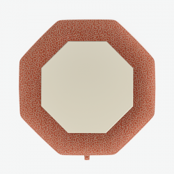 Delamere Octagonal Storage Ottoman 121cm (48") with Bone Corian Inlay in Linwood Tango Weaves Carmine - Top Edge Self Piped - 12.7cm (5") Turned Leg Oak - No Trim Delamere Octagonal Storage Ottoman 121cm (48") with Bone Corian Inlay in Linwood Tango Weaves Carmine - Top Edge Self Piped - 12.7cm (5") Turned Leg Oak - No Trim