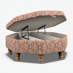 Delamere Octagonal Storage Ottoman 102cm (40") with Bone Corian Inlay in Fermoie Aylsham - Top Edge Backtacked - 12.7cm (5") Turned Leg Oak - No Trim Delamere Octagonal Storage Ottoman 102cm (40") with Bone Corian Inlay in Fermoie Aylsham - Top Edge Backtacked - 12.7cm (5") Turned Leg Oak - No Trim