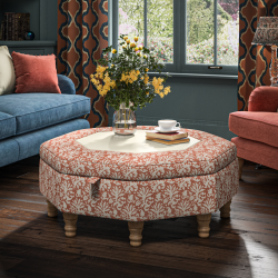 Delamere Octagonal Storage Ottoman 102cm (40") with Bone Corian Inlay in Fermoie Aylsham - Top Edge Backtacked - 12.7cm (5") Turned Leg Oak - No Trim Delamere Octagonal Storage Ottoman 102cm (40") with Bone Corian Inlay in Fermoie Aylsham - Top Edge Backtacked - 12.7cm (5") Turned Leg Oak - No Trim