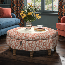 Delamere Octagonal Storage Ottoman 102cm (40") with Bone Corian Inlay in Fermoie Aylsham - Top Edge Self Piped - 12.7cm (5") Turned Leg Oak - No Trim Delamere Octagonal Storage Ottoman 102cm (40") with Bone Corian Inlay in Fermoie Aylsham - Top Edge Self Piped - 12.7cm (5") Turned Leg Oak - No Trim