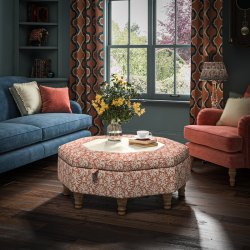 Delamere Octagonal Storage Ottoman 102cm (40") with Bone Corian Inlay in Fermoie Aylsham - Top Edge Self Piped - 12.7cm (5") Turned Leg Oak - No Trim Delamere Octagonal Storage Ottoman 102cm (40") with Bone Corian Inlay in Fermoie Aylsham - Top Edge Self Piped - 12.7cm (5") Turned Leg Oak - No Trim