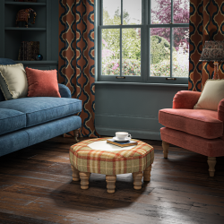Cadora Octagonal Ottoman 60cm (24") with Corian Inlay in Moon Wool Threshfield Agate - Top Edge Backtacked - 12.7cm (5") Turned Leg Oak - No Trim