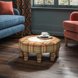 Cadora Octagonal Ottoman 60cm (24") with Corian Inlay in Moon Wool Threshfield Agate - Top Edge Self Piped - 12.7cm (5") Turned Leg Oak - No Trim