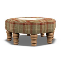 Cadora Octagonal Ottoman 60cm (24") with Corian Inlay in Moon Wool Threshfield Agate - Top Edge Self Piped - 12.7cm (5") Turned Leg Oak - No Trim Cutout
