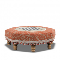 Cadora Octagonal Ottoman 80cm (31.5") with Chess Board Inlay in Linwood Tango Weaves Carmine - Top Edge Self Piped - 12.7cm (5") Turned Leg Oak - Customers Own Trim 3