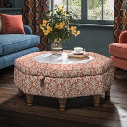 Delamere Octagonal Storage Ottoman 102cm (40") with Arabescato Italian Marble Inlay in Fermoie Aylsham - Top Edge Backtacked - 12.7cm (5") Turned Leg Oak - No Trim