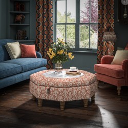Delamere Octagonal Storage Ottoman 102cm (40") with Arabescato Italian Marble Inlay in Fermoie Aylsham - Top Edge Backtacked - 12.7cm (5") Turned Leg Oak - No Trim