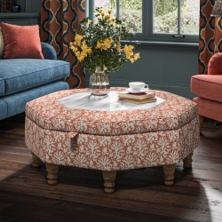 Delamere Octagonal Storage Ottoman 102cm (40") with Arabescato Italian Marble Inlay in Fermoie Aylsham - Top Edge Piped - 12.7cm (5") Turned Leg Oak - No Trim