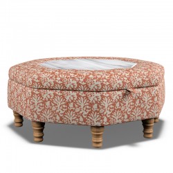 Delamere Octagonal Storage Ottoman 102cm (40") with Arabescato Italian Marble Inlay in Fermoie Aylsham - Top Edge Backtacked - 12.7cm (5") Turned Leg Oak - No Trim