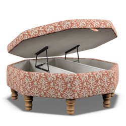 Delamere Octagonal Storage Ottoman 102cm (40") with Arabescato Italian Marble Inlay in Fermoie Aylsham - Top Edge Backtacked - 12.7cm (5") Turned Leg Oak - No Trim