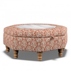 Delamere Octagonal Storage Ottoman 102cm (40") with Arabescato Italian Marble Inlay in Fermoie Aylsham - Top Edge Piped - 12.7cm (5") Turned Leg Oak - No Trim