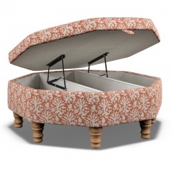 Delamere Octagonal Storage Ottoman 102cm (40") with Arabescato Italian Marble Inlay in Fermoie Aylsham - Top Edge Piped - 12.7cm (5") Turned Leg Oak Delamere Octagonal Storage Ottoman 102cm (40") with Arabescato Italian Marble Inlay in Fermoie Aylsham - Top Edge Piped - 12.7cm (5") Turned Leg Oak