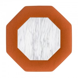 Cadora Octagonal Ottoman 80cm (31.5") with Arabescato Italian Marble Inlay in Linwood Romney Wool Ember - Top Edge Self Piped - 12.7cm (5") Turned Leg Oak - No Trim