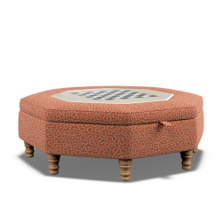 Delamere Octagonal Storage Ottoman 121cm (48") with Chess Board Inlay in Linwood Tango Weaves Carmine - Top Edge Self Piped - 12.7cm (5") Turned Leg Oak - No Trim Delamere Octagonal Storage Ottoman 121cm (48") with Chess Board Inlay in Linwood Tango Weaves Carmine - Top Edge Self Piped - 12.7cm (5") Turned Leg Oak - No Trim