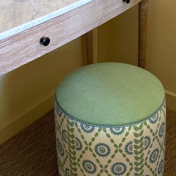 Florence Drum Stool, Body in Charlotte Gaisford Piccadilly Green, Contrast Top + Contrast Customers Own Trim Piping Florence Drum Stool, Body in Charlotte Gaisford Piccadilly Green, Contrast Top + Contrast Customers Own Trim Piping
