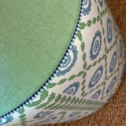 Florence Drum Stool, Body in Charlotte Gaisford Piccadilly Green, Contrast Top + Contrast Customers Own Trim Piping Florence Drum Stool, Body in Charlotte Gaisford Piccadilly Green, Contrast Top + Contrast Customers Own Trim Piping